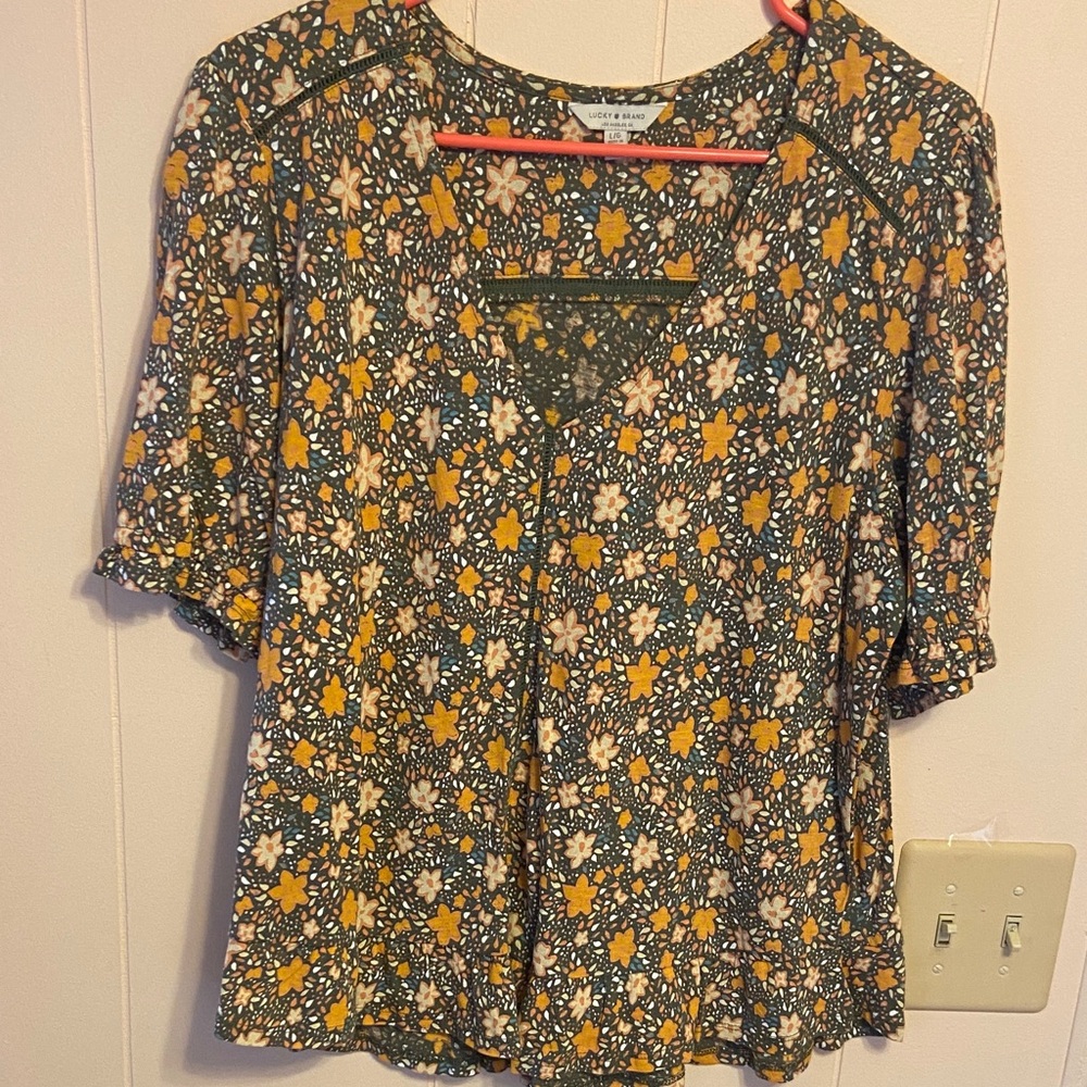 Lucky Brand Green Floral Blouse